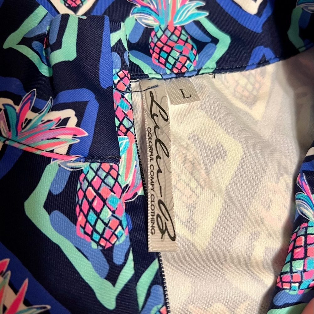 Lulu-B Pineapple Print Sleeveless Quarter-Zip Top UPF 50 Cooling Fabric L NWT lg - Picture 2 of 11